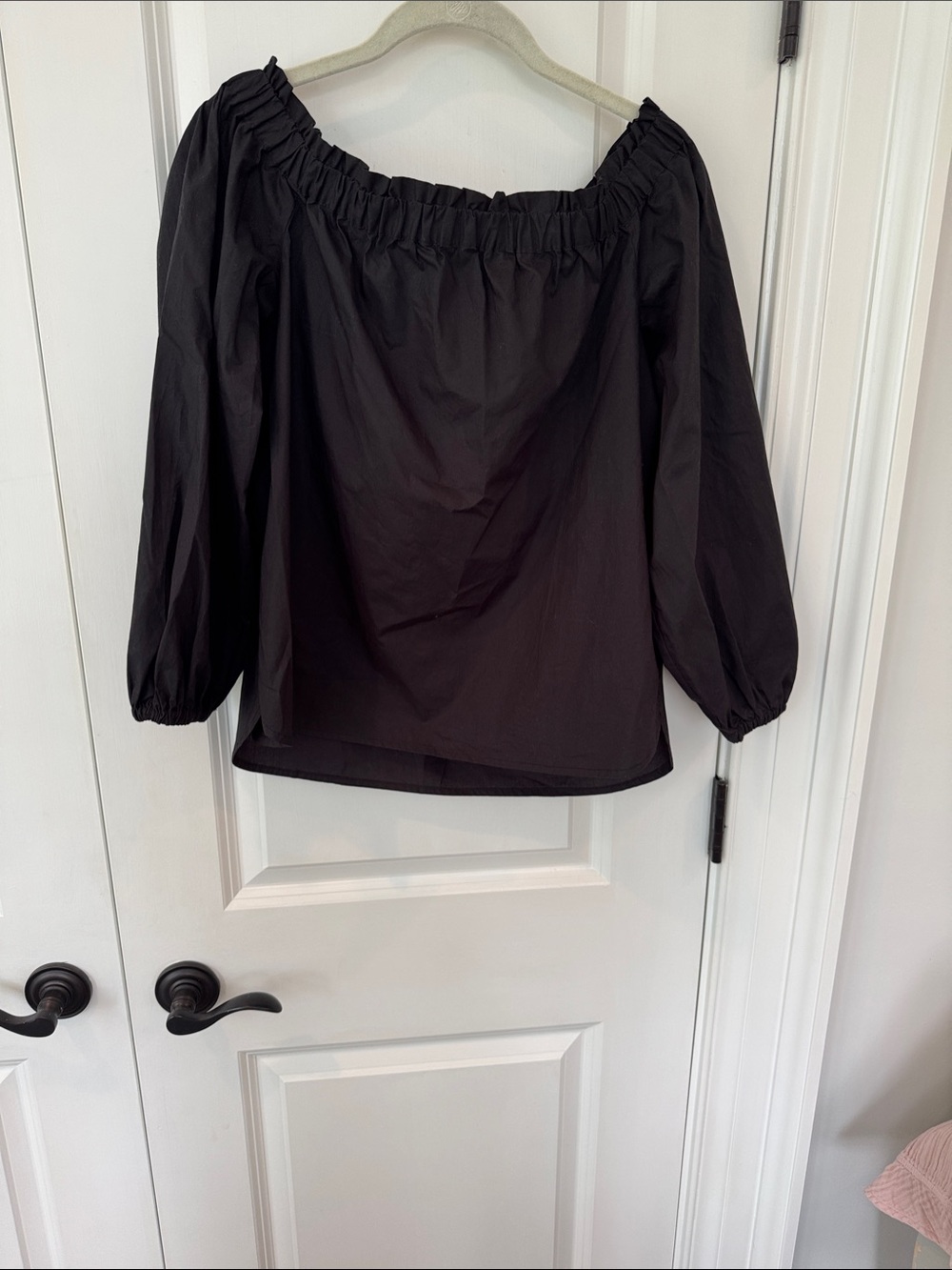 J. Crew Black Off-Shoulder Puff Sleeve Blouse